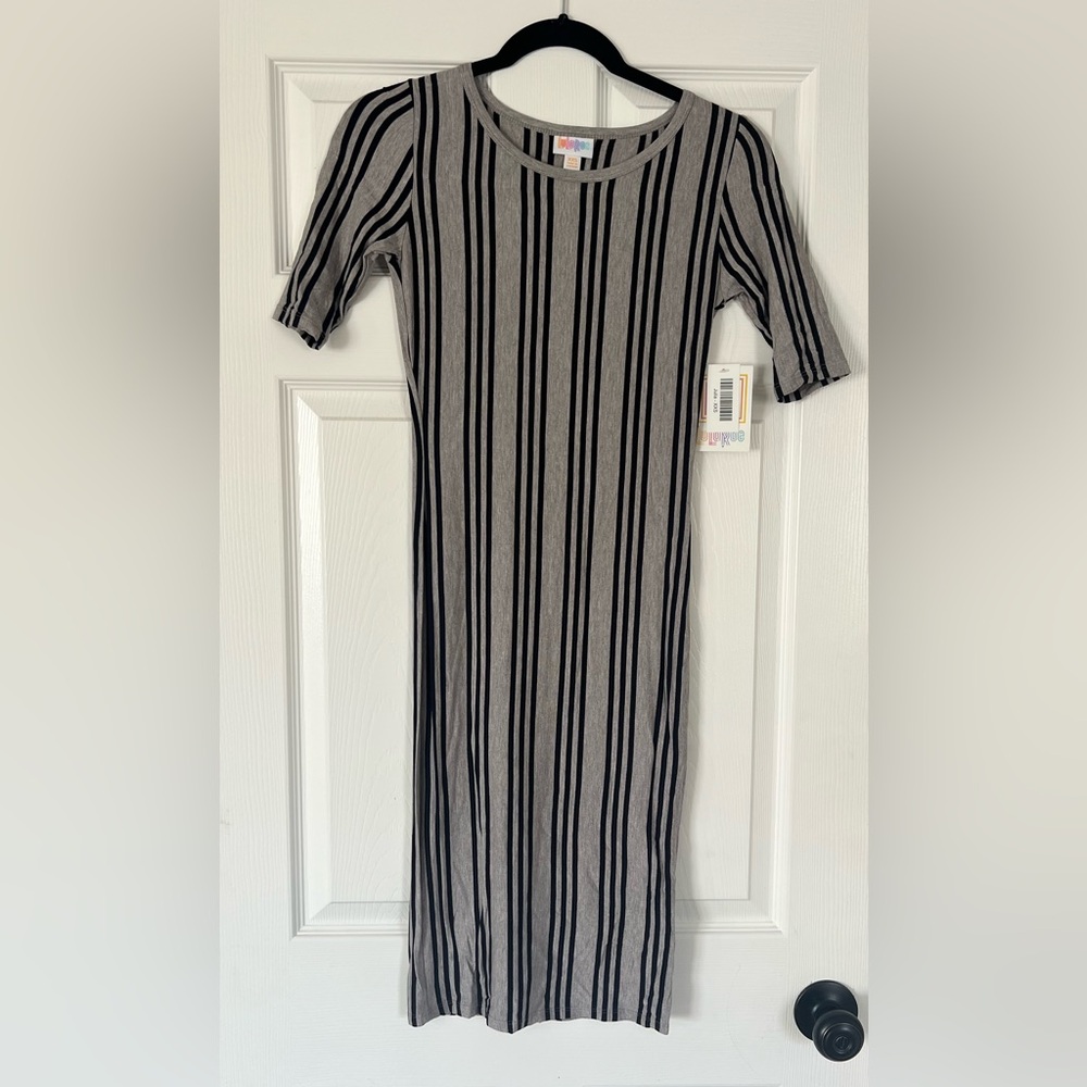 Black with Gray Stripes Fitted Dress